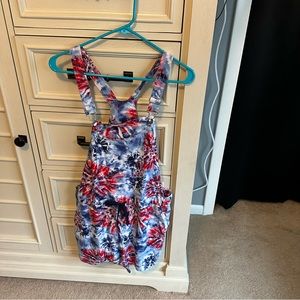 Tie-Dye Red & Blue Women's Romper Jumpsuit